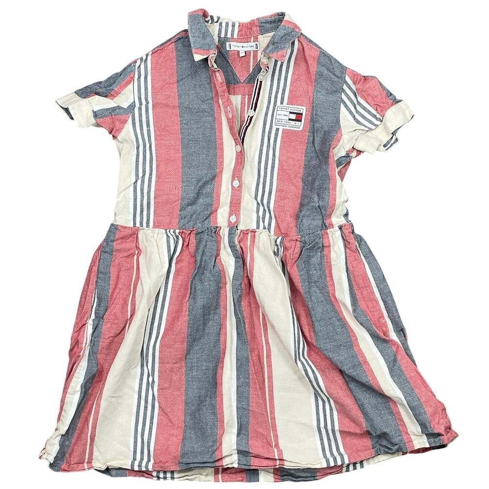 Tommy Hilfiger Kids Girls Multicolor Striped Collar Mini Flare Shirt Dress US 12